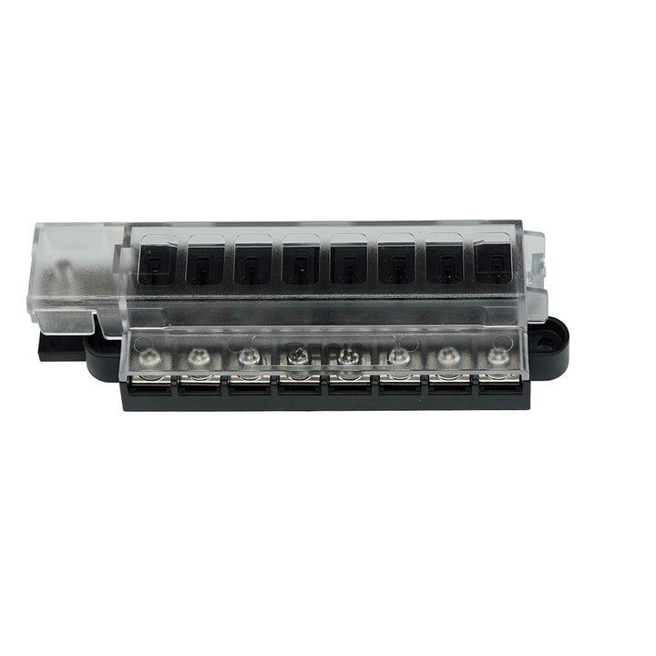 Egis Mobile Electric RT Fuse Block with 8 circuits and cover, used for electrical fuse protection and circuit management.