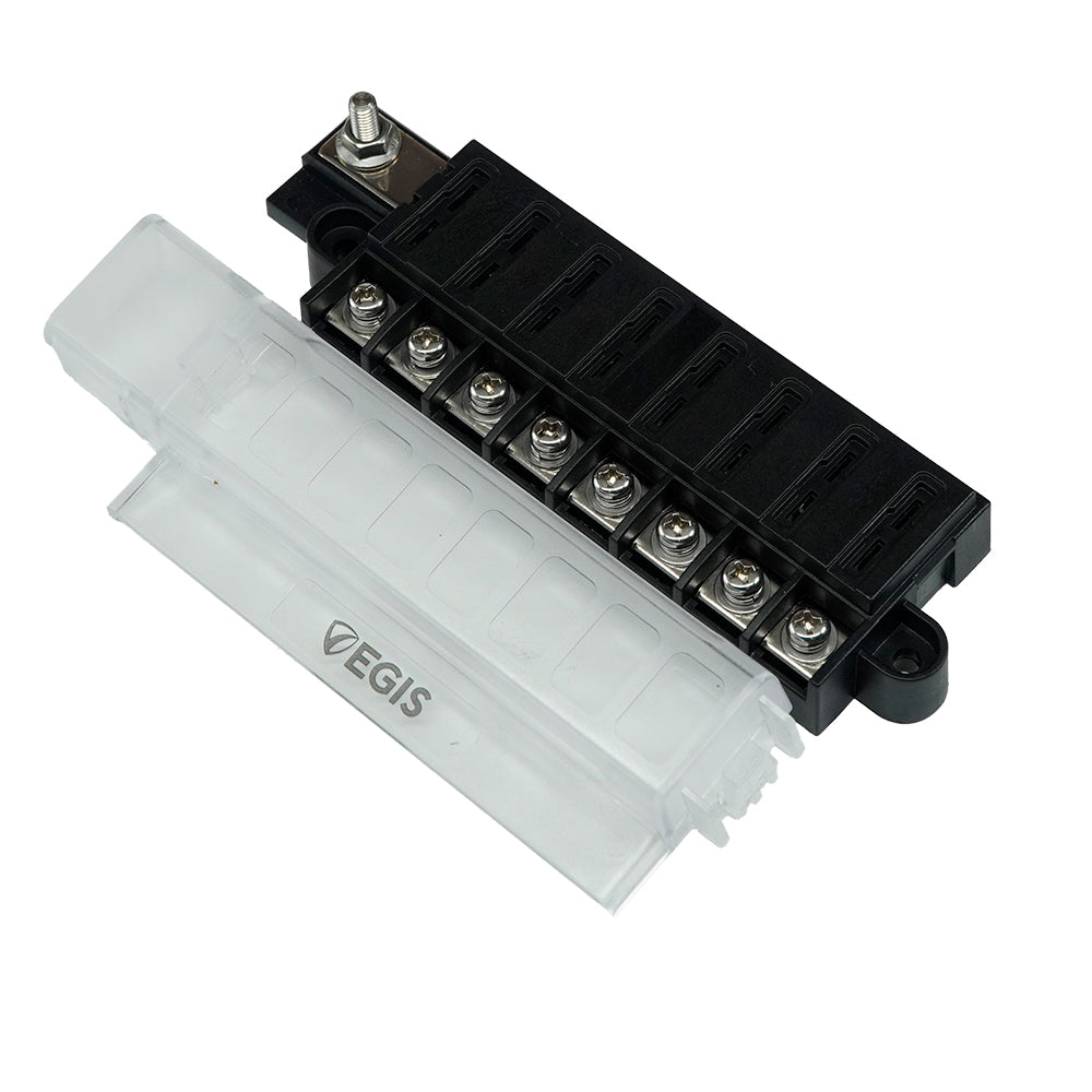 Egis Mobile Electric RT Fuse Block with 8 circuits and cover, designed for fuse blocks and fuses in electrical systems