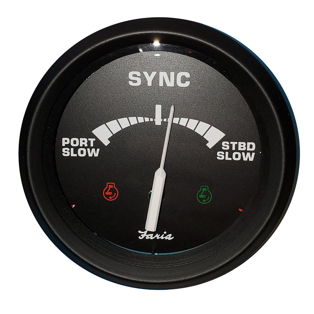 Faria Beede Instruments 4-inch gauge engine synchronizer for dual gas and diesel engines, showing multiple dials and controls.