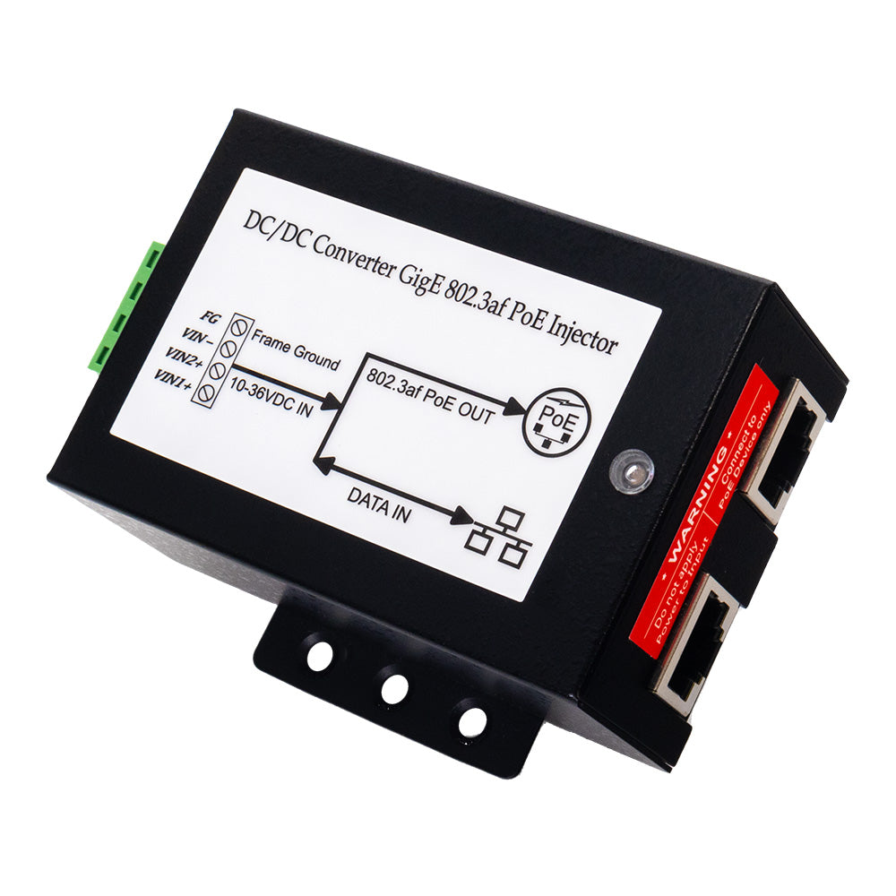 FLIR Systems PoE Injector for network accessories, 12-24V power, 5GB Ethernet port, used for powering IP devices.