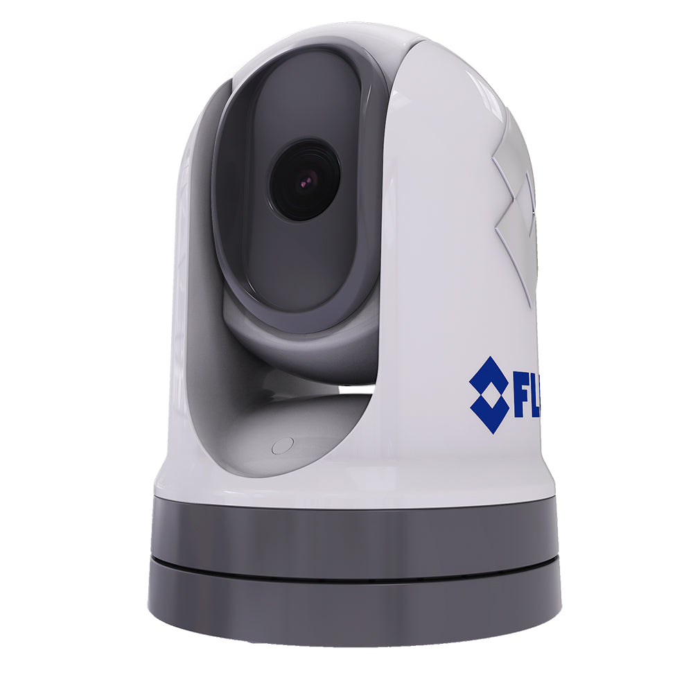 FLIR M332 stabilized thermal IP camera by FLIR Systems, showing its camera lens and mounting features for night vision and thermal imaging.