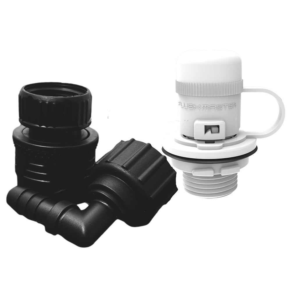 White Flushmaster Flush Port Quick Connect for Mercury boats, part of the flush kit system for easy engine flushing.