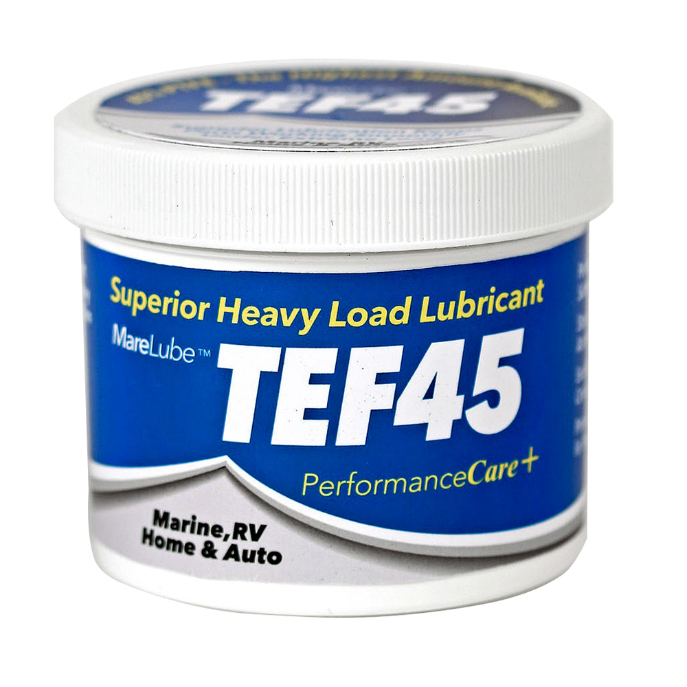 Forespar MareLube TEF45 Max PTFE heavy load lubricant bottle, 16 oz, with label showing product details and branding.
