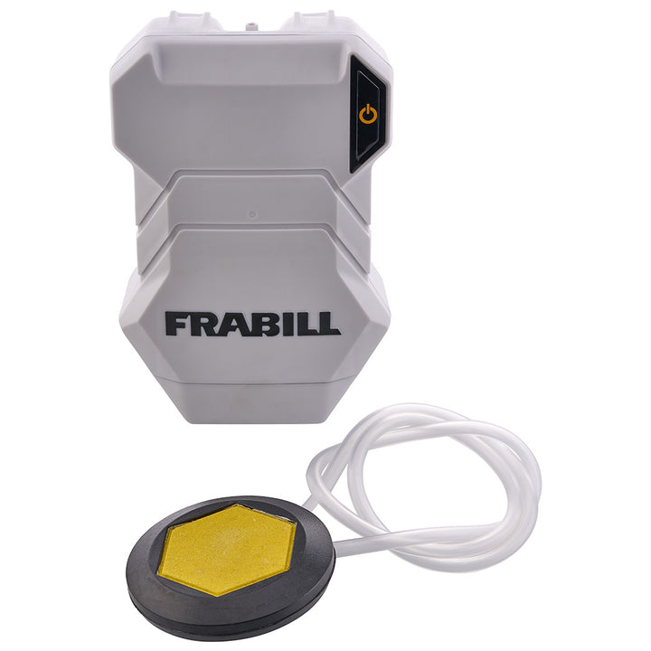 Frabill Whisper Quiet Aerator for livewells, compact marine pump with silent operation and durable design.
