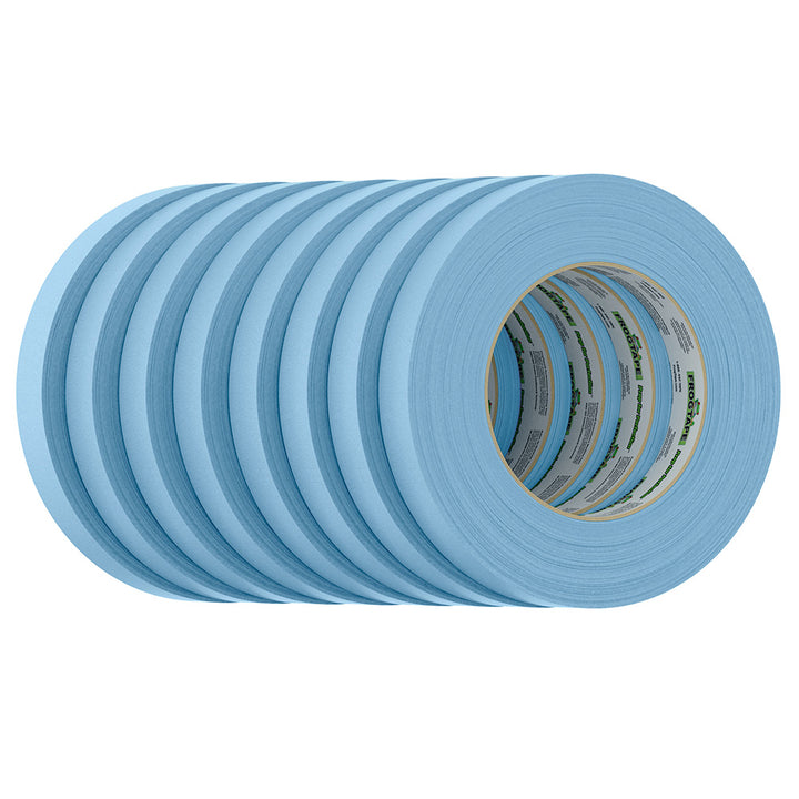 FrogTape CP 250 medium-high adhesion masking tape in light blue, 18mm x 55m, 12-pack, suitable for painting projects.