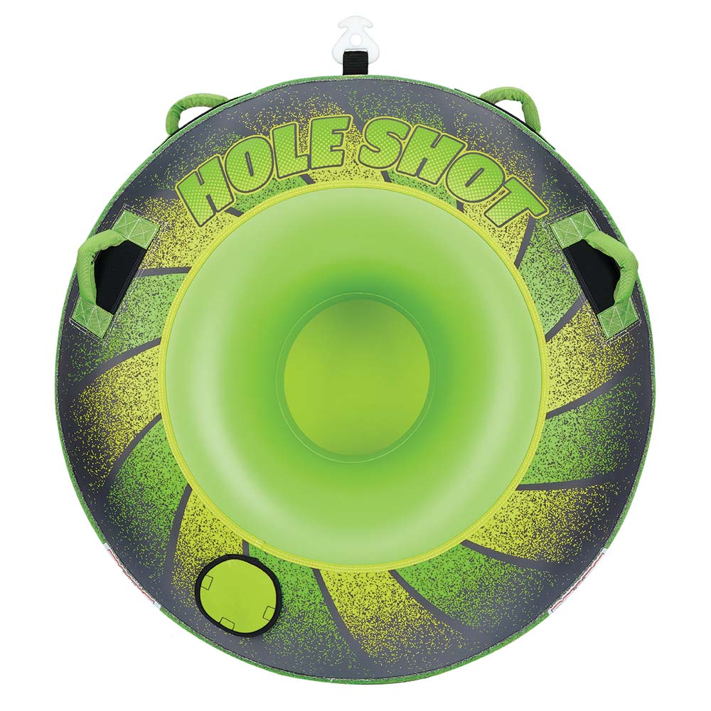 Green Full Throttle Hole Shot towable tube for 1 rider, inflatable water tube designed for fun on the water.