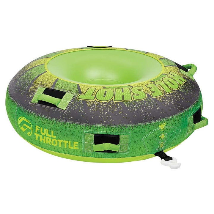 Green Full Throttle Hole Shot towable tube for 1 rider, designed for fun on the water with durable, high-quality construction.