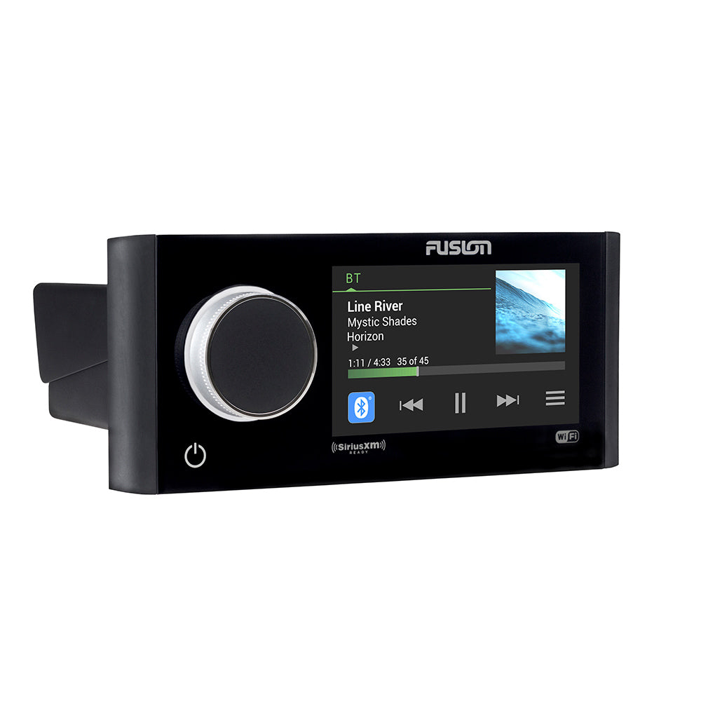 Fusion Apollo MS-RA770 touchscreen stereo with AM/FM, Bluetooth, SiriusXM, 4-zone audio, and DSP technology.