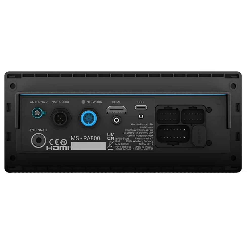 Fusion Apollo MS-RA800 marine stereo with digital display and control knobs, designed for boat audio systems.