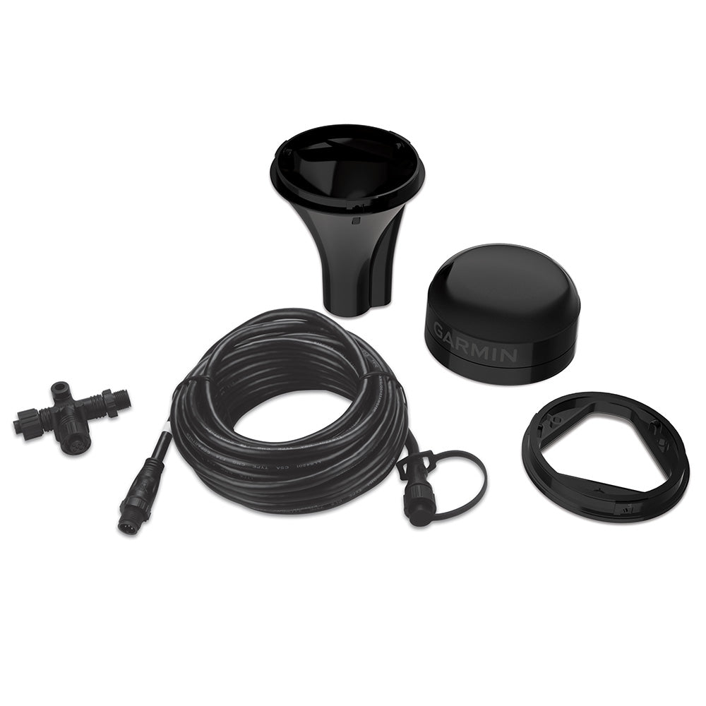 Garmin GPS 24xd antenna with heading sensor for NMEA 2000 network, black, marine navigation accessory.