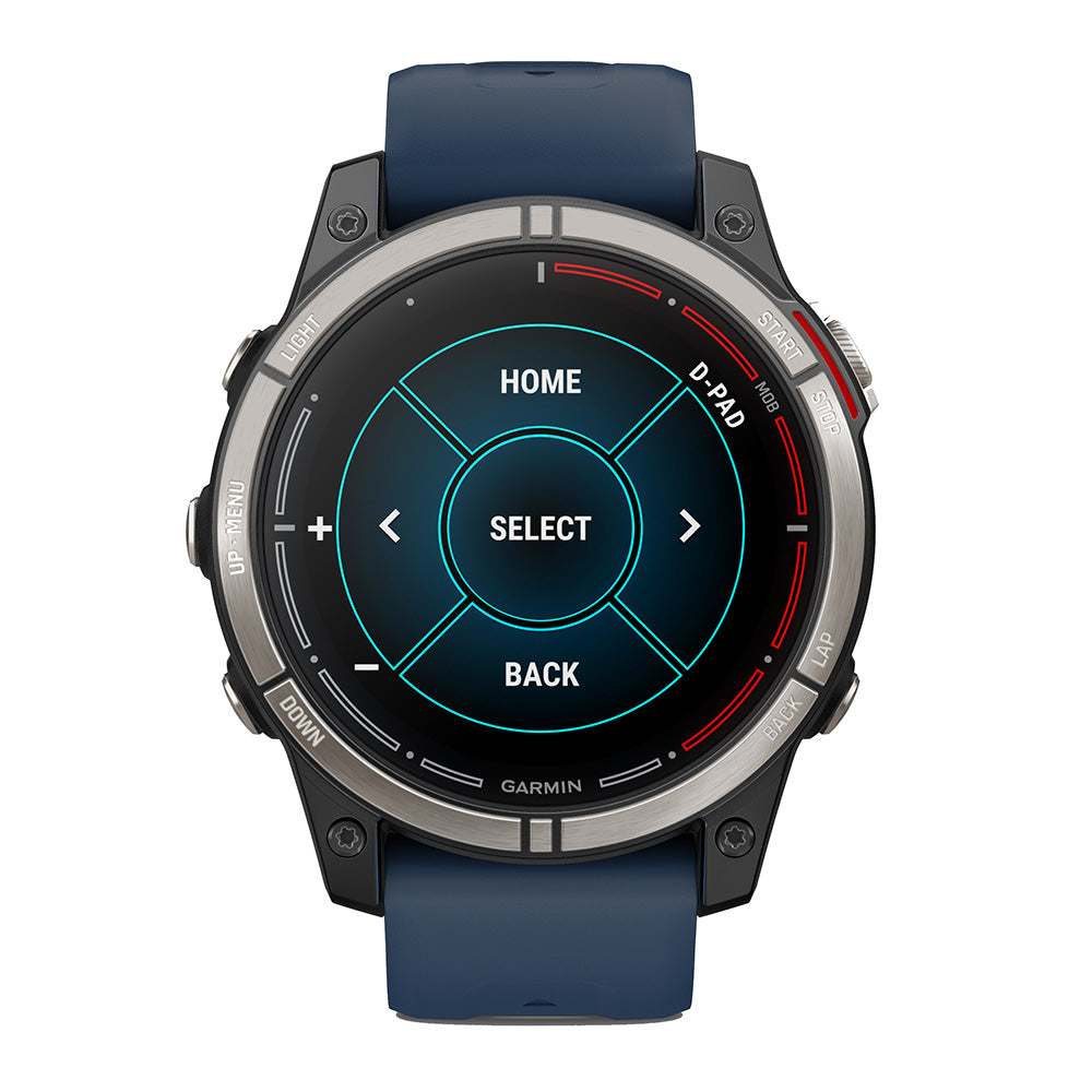 Garmin quatix 7 Pro marine GPS smartwatch with OLED display, featuring nautical accessories and durable design for marine use.