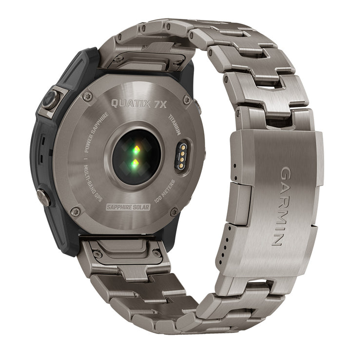 Garmin quatix 7 Solar Edition marine GPS smartwatch with solar charging, showing digital display and rugged design for marine use.