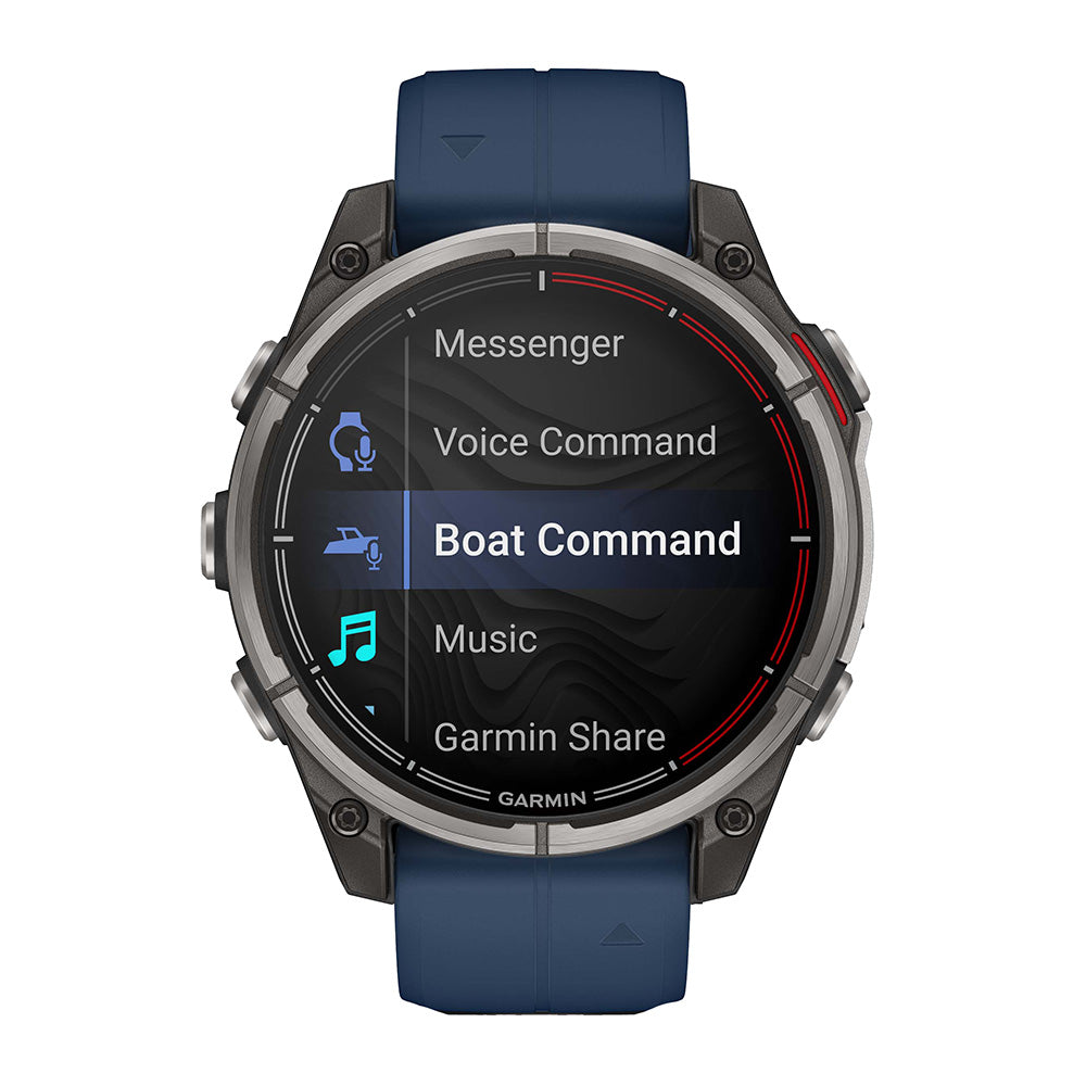 Garmin quatix 8 47mm AMOLED Marine GPS smartwatch showing digital display with marine navigation features