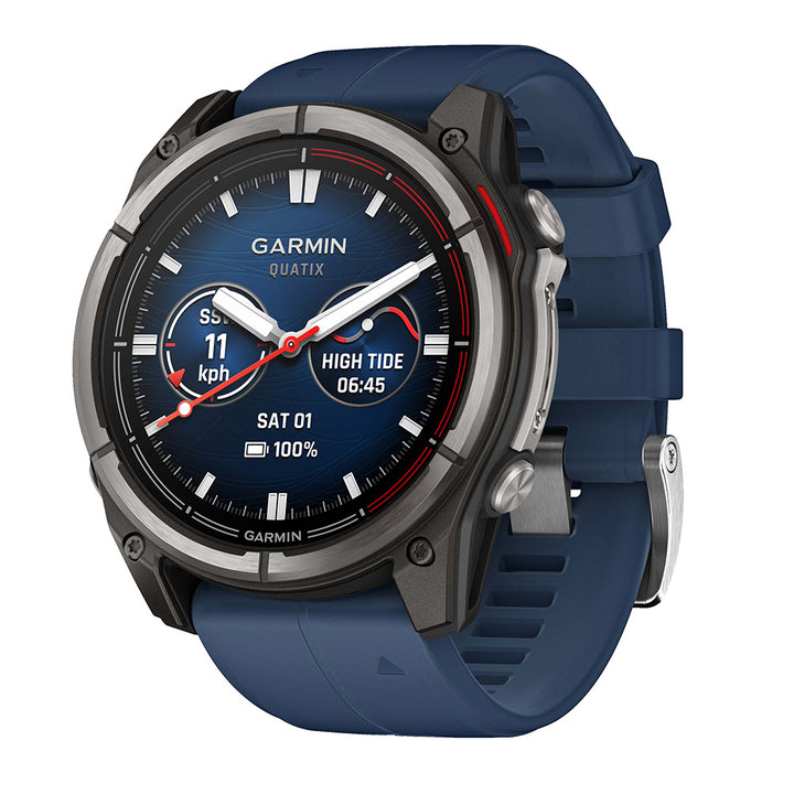 Garmin quatix 8 51mm AMOLED Marine GPS Smartwatch displaying nautical navigation features and durable watch face.
