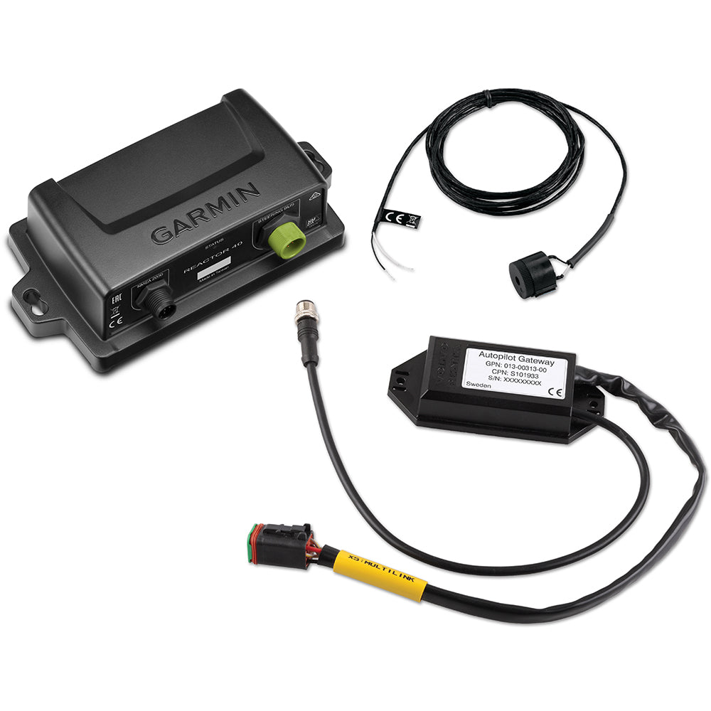 Garmin Reactor 40 Steer-By-Wire Corepack autopilot system for Volvo-Penta boats, includes corepack components and wiring.
