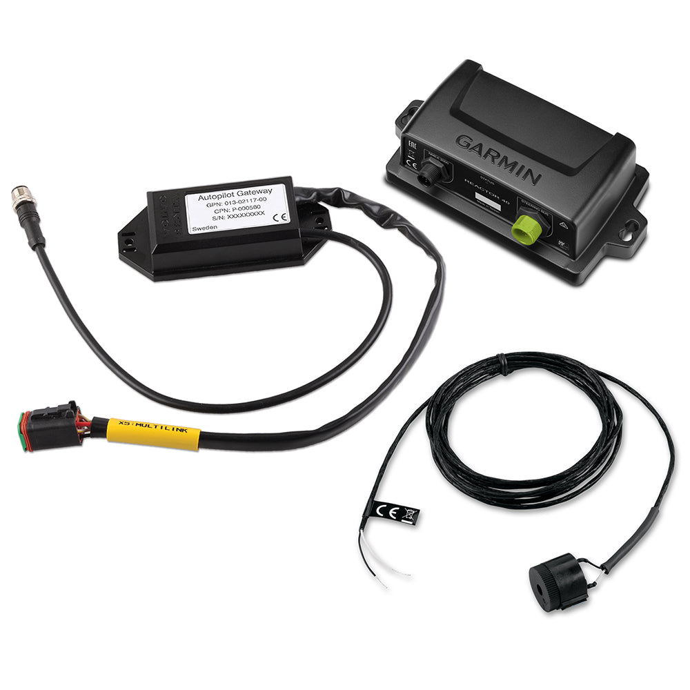 Garmin Reactor Steer-By-Wire Corepack for Yamaha Helm Master autopilot system, showing control components for marine navigation.