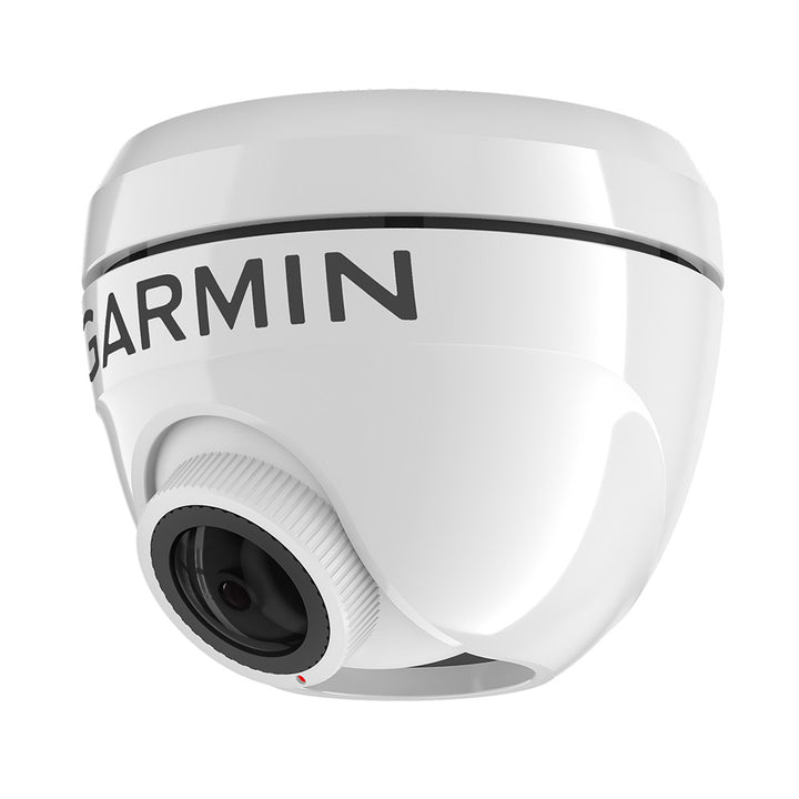 Garmin GC 245 surface mount network video camera in white, showing front view with lens and mounting details