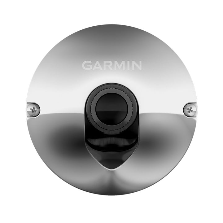 Garmin GC 255 flush mount network video camera mounted outdoors, capturing wide-angle security footage in a natural environment