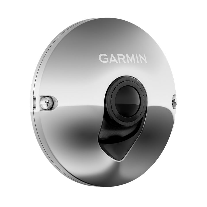 Garmin GC 255 flush mount network video camera mounted on wall, capturing outdoor surveillance footage.