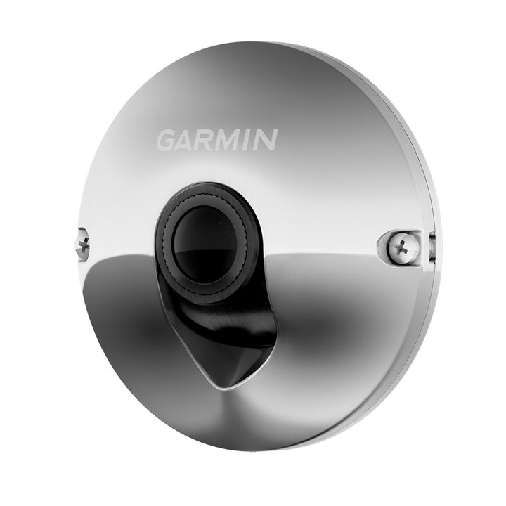 Garmin GC 255 flush mount network video camera mounted outdoors, capturing wide-angle surveillance footage.