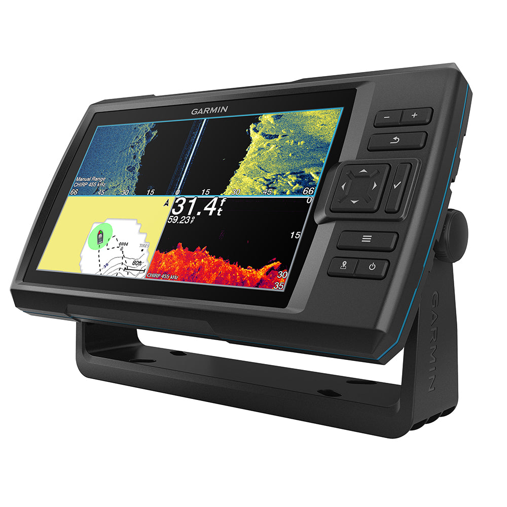 Garmin STRIKER Vivid 9sv fishfinder with GT52HW-TM transducer displaying underwater views on screen