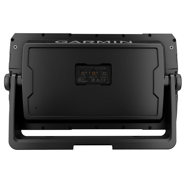 Garmin STRIKER Vivid 9sv fishfinder with GT52HW-TM transducer showing sonar display and underwater imagery.