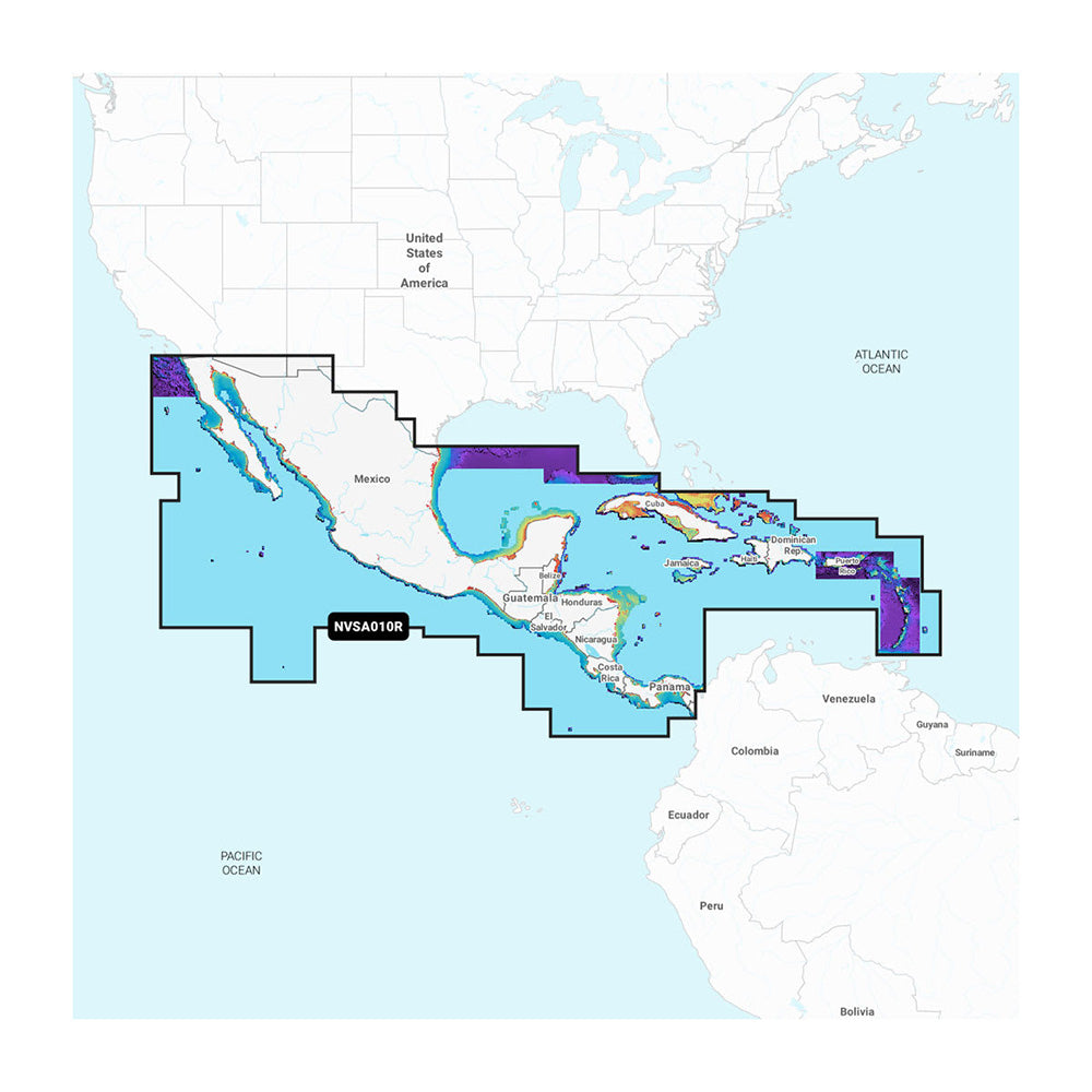 Garmin Navionics Vision+ NVSA010R chart map of Central America and the Caribbean for navigation and marine navigation.