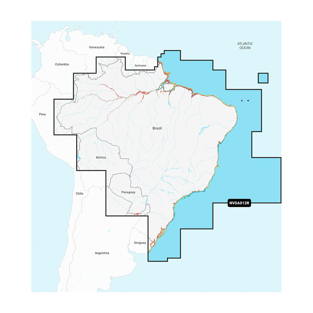 Garmin Navionics Vision+ NVSA012R Brazil nautical chart display for marine navigation.