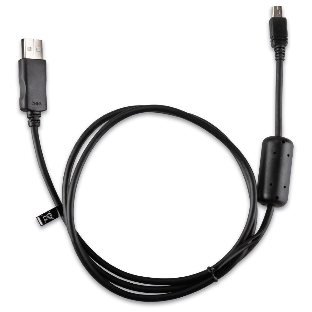 Garmin MicroUSB cable for GPS accessories, showing a black USB cable with connectors on each end.