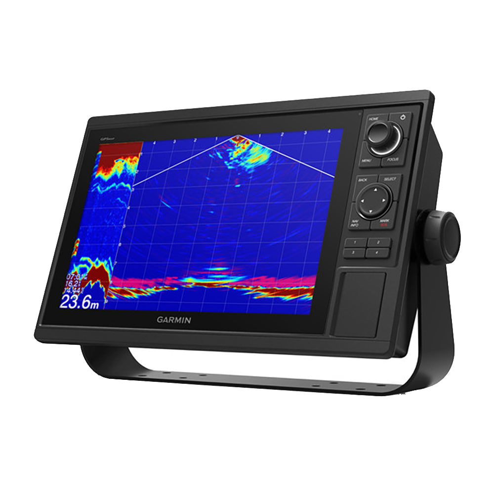 Garmin GPSMAP 1222 keyed networking chartplotter display showing navigation charts and controls on a marine GPS device.