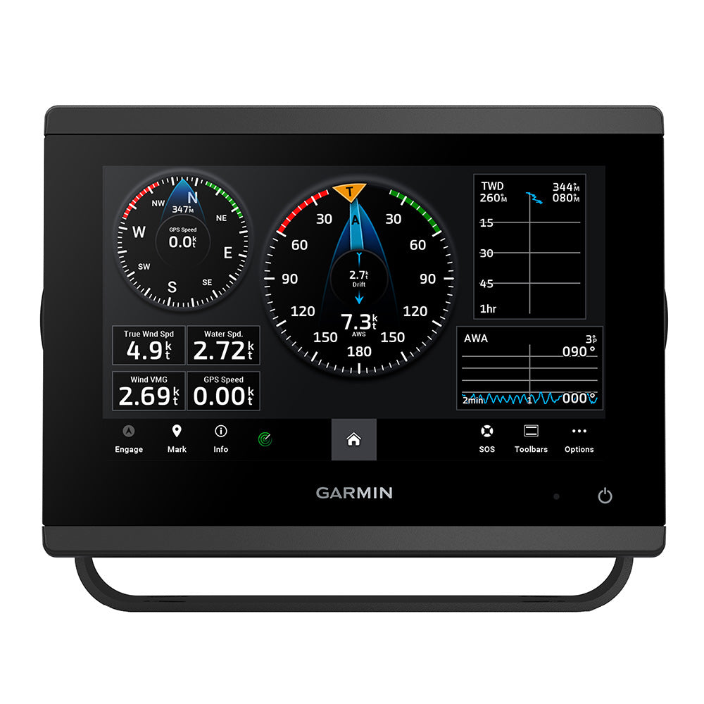 Garmin GPSMAP 743 Chartplotter GN+ showing detailed marine navigation screen with maps and waypoints.