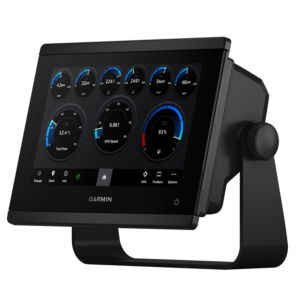 Garmin GPSMAP 743 Chartplotter GN+ display showing detailed marine navigation charts and interface.