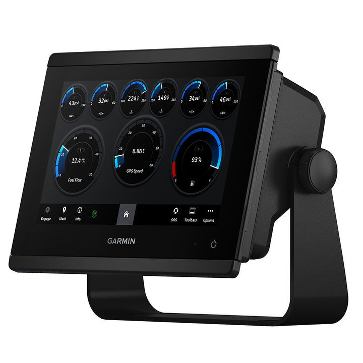 Garmin GPSMAP 743 Chartplotter GN+ display showing detailed marine navigation charts and interface.