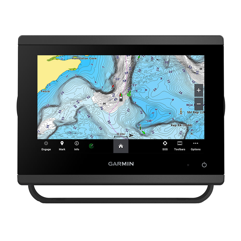 Garmin GPSMAP 743 Chartplotter GN+ marine GPS device with screen displaying nautical charts and navigation interface.
