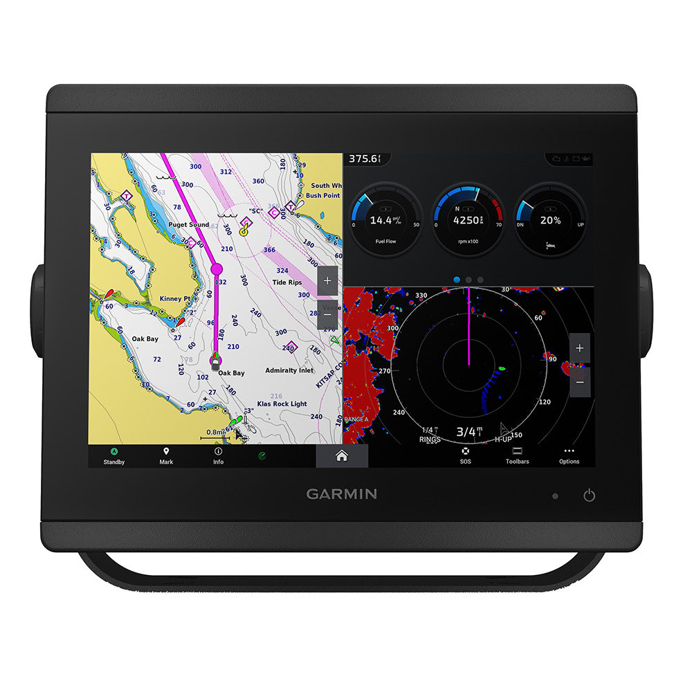 Garmin GPSMAP 8610 chartplotter GN+ displaying navigation maps and controls on a marine GPS device.