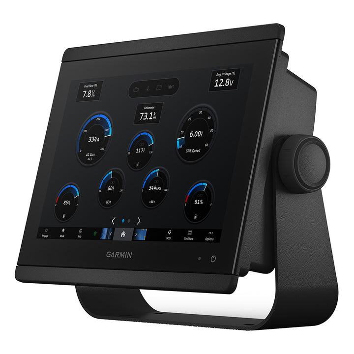 Garmin GPSMAP 8610 chartplotter displaying detailed navigation maps on a high-resolution screen.