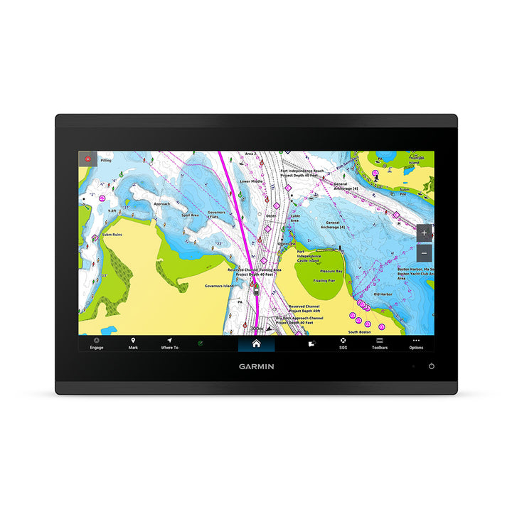 Garmin GPSMAP 9013 Premium chartplotter displaying detailed navigation maps and marine chart data on a large screen.