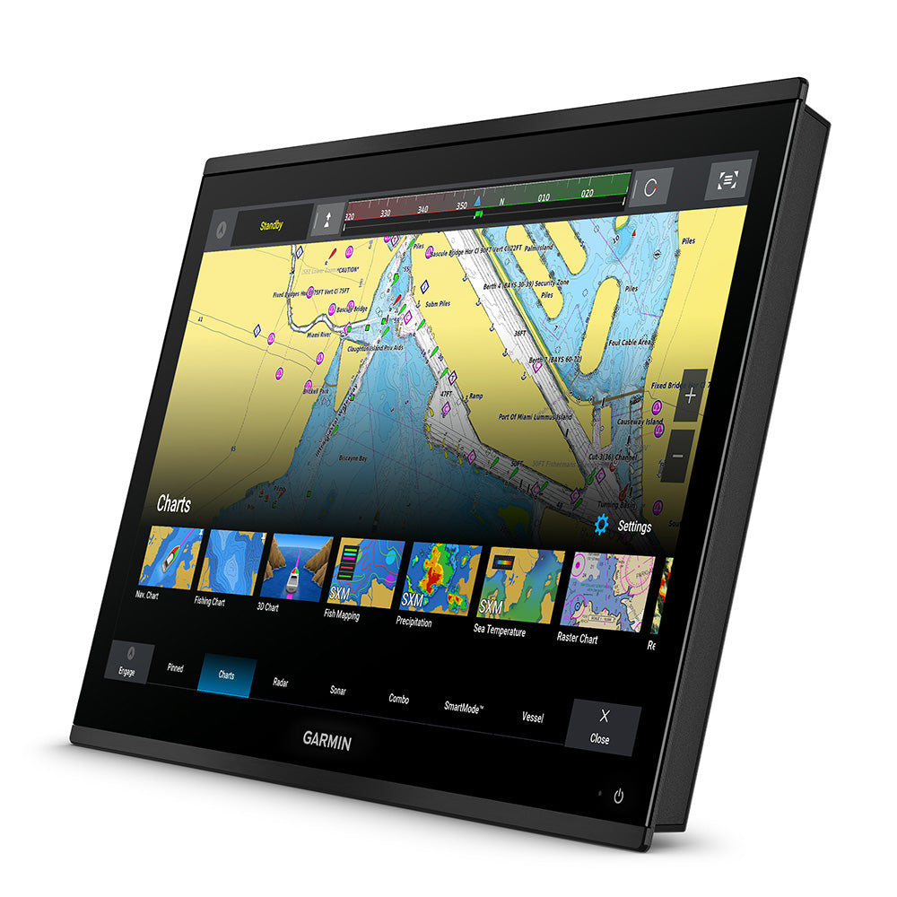 Garmin GPSMAP 9024 24-inch premium chartplotter displaying nautical maps and navigation interface with global basemap.