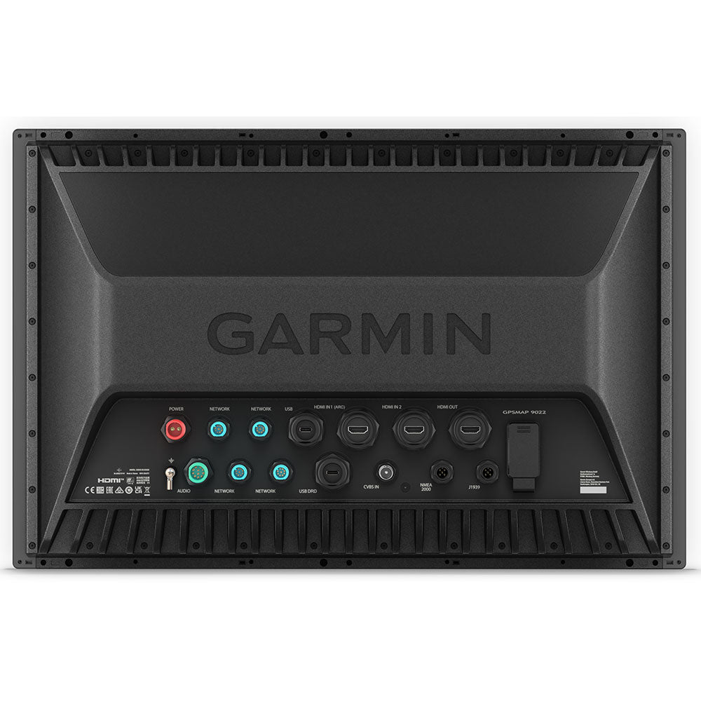 Garmin GPSMAP 9222 22-inch premium chartplotter with Garmin Navionics+ display showing detailed marine navigation charts.