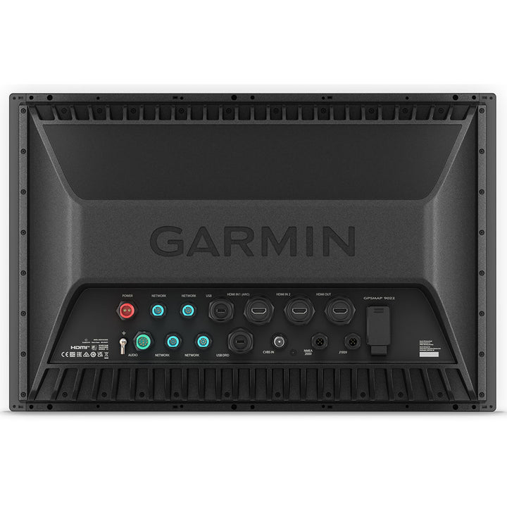 Garmin GPSMAP 9222 22-inch premium chartplotter with Garmin Navionics+ display showing detailed marine navigation charts.
