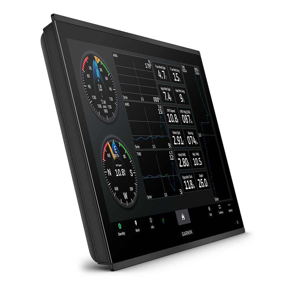 Garmin GPSMAP 9227 27-inch premium chartplotter displaying detailed marine charts and navigation data on screen.