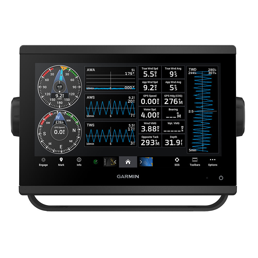 Garmin GPSMAP 943 chartplotter showing detailed marine navigation display on a screen with map and data readouts.