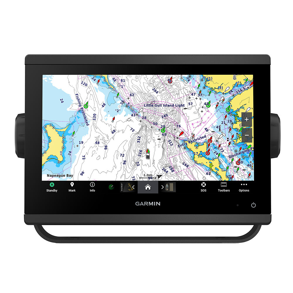 Garmin GPSMAP 943 Chartplotter GN+ displaying detailed marine navigation and chart information on a crisp screen.