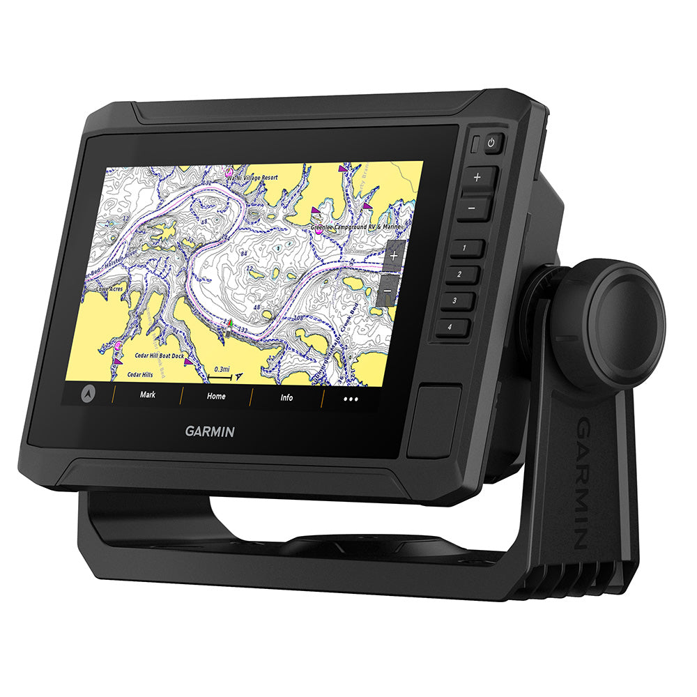 Garmin ECHOMAP UHD2 73sv GPS and fishfinder combo display with US inland maps, showing navigational charts and sonar readings