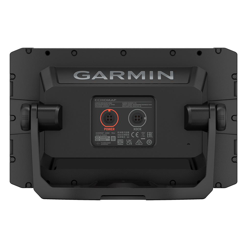 Garmin ECHOMAP UHD2 74CV GPS fishfinder combo with US Coastal Maps and GT20-TM transducer, showing chartplotter display and sonar readings.