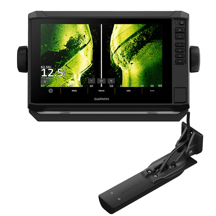 Garmin ECHOMAP UHD2 94sv chartplotter and fishfinder combo with US coastal maps and GT56UHD-TM transducer, mounted on boat dashboard.