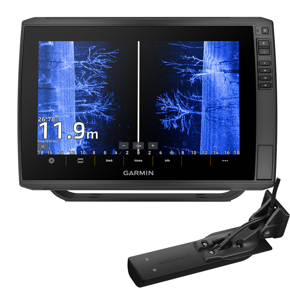 Garmin ECHOMAP Ultra 2 122sv GPS fishfinder combo with GT56UHD-TM transducer showing screen display and fish detection features.