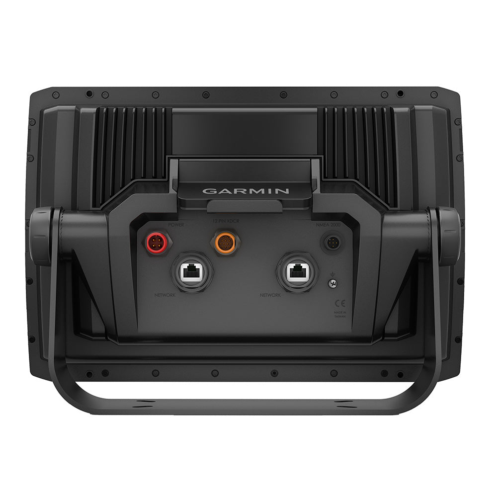 Garmin ECHOMAP Ultra 2 126sv GPS fishfinder combo with GT56UHD-TM transducer and Navionics+ mapping display on screen.