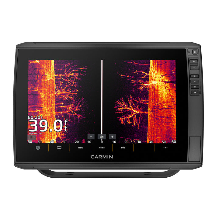 Garmin ECHOMAP Ultra 2 126sv fishfinder combo GPS with Navionics+ mapping, display screen, and control buttons, no transducer included.