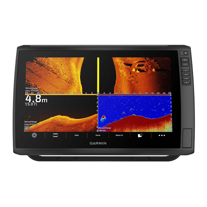 Garmin ECHOMAP Ultra 2 16-inch GPS fishfinder combo with worldwide basemap and GT56UHD-TM transducer, showing detailed screen display.